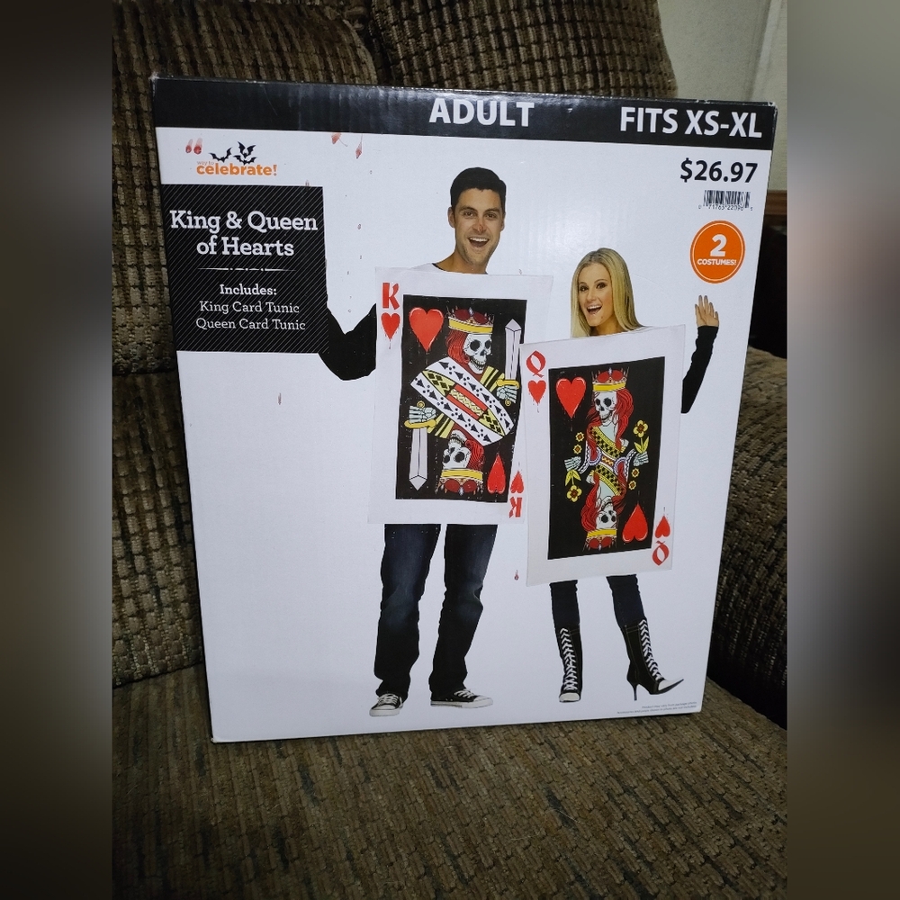King And Queen Of Hearts Couples Costume Set Size XS-XL 2 Costumes Halloween